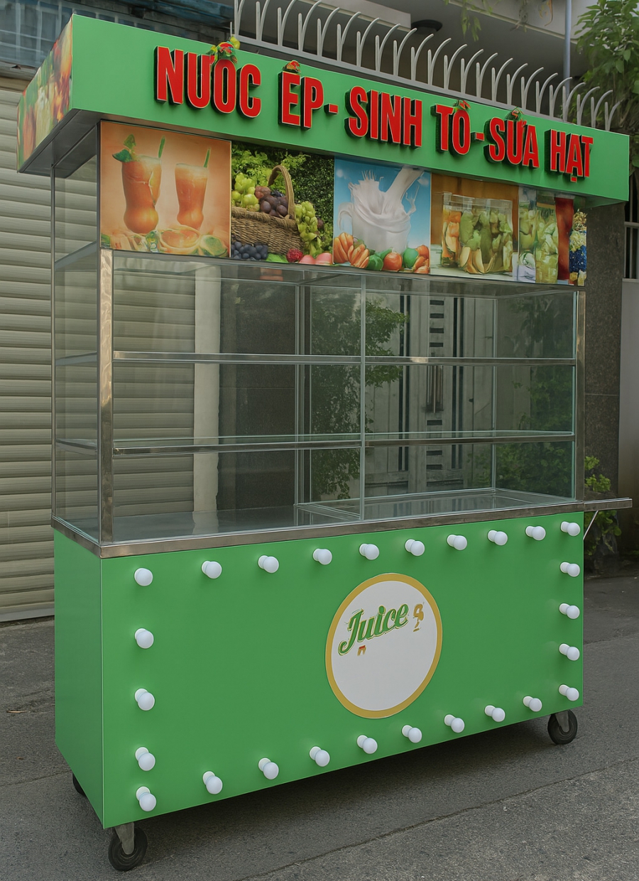 Xe bán trà sữa nước ép có cần máy ép công suất lớn